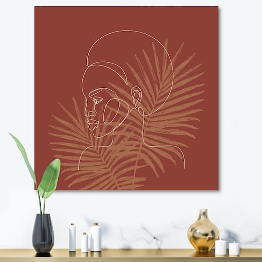 Designart - Sillhouette of African American Girl on Palm Leaves